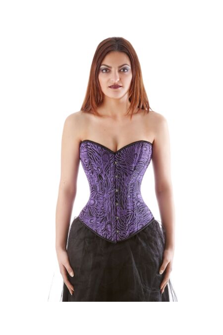 Vollbrust Korsett Violett Brokat Corsage Peacock Pfau Design F110950