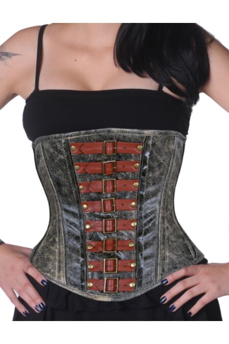 Unterbrust-Corsage-Grau-Leder-Korsett-mit-Schnallen-Steampunk-U11097-small
