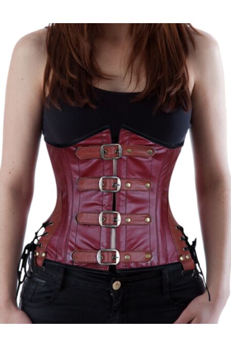 Unterbrust-Corsage-mit-Schnallen-Schnürung-Leder-Braun-U11190-small
