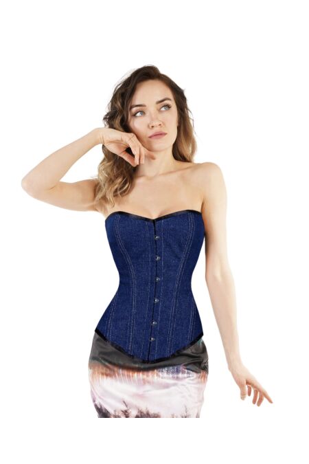 Vollbrust Corsage Jeans Korsett Blau F8809