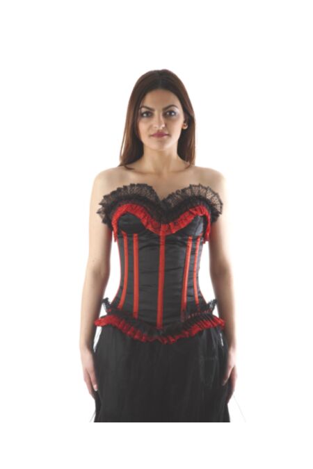 Schwarz Rotes Satin Burlesque  Corsage Spitze Vollbrust Korsett Corsage F9919