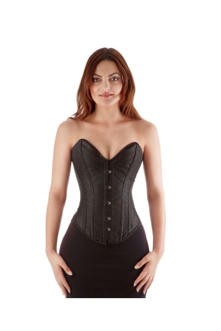 Vollbrust Corsage Schwarz Brokat Korsett Glitzer F9995