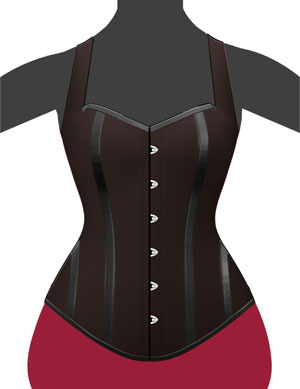 Schoko braunes Baumwoll Vollbrustkorsett Korsett mit Trägern und schwarzen Leder Kontrasten