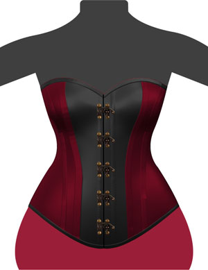 Bordeaux Baumwolle Vollbrust Korsett Sweet Heart mit schwarzer glänzender Satin Front uns Paspeln