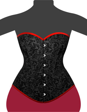 Edles schwarzes Sweet Heart Borkat Korsett mit roten Satin Paspeln