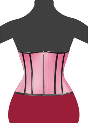 Pinke Satin Corsage mit schwarzen Lack Kontrasten und Reißverschluss