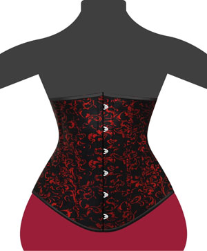 Edles rot schwarzes Unterbrustkorsett mit schwarzen Satin Paspeln
