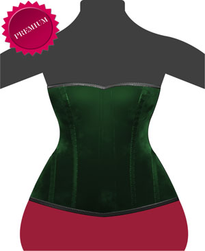 Grünes Premium Samt Halbbrust Korsett mit schwarzen Leder Paspeln und verdecktem Verschluss