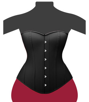 Klassisches Vollbrustkorsett aus schwarzer Baumwolle mit leichtem Herz Ausschnitt