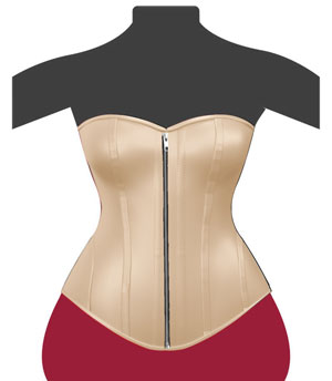 Klassische Vollbrust Corsage aus Elfenbein glänzendem Satin mit bequemen Reißverschluss